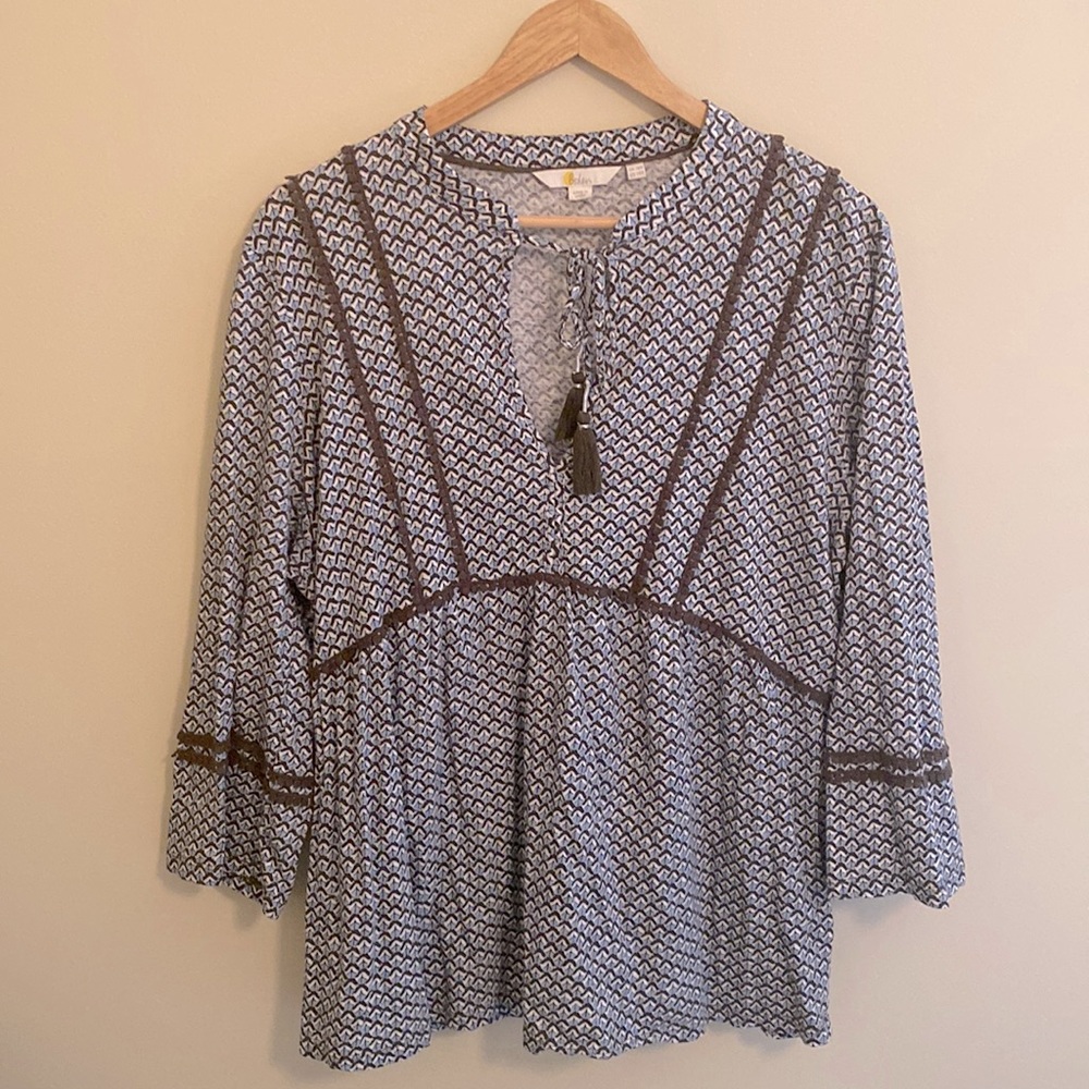 Boden Gemma Boho Peasant Tassel Tunic Top Shirt  US 14 UK 18 3/4 Sleeve Stretch